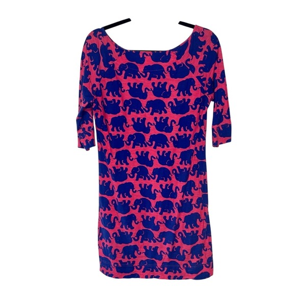 Lilly Pulitzer Dress Small Pink Blue Elephant Print Knit 3/4 Sleeve Casual - Picture 3 of 3